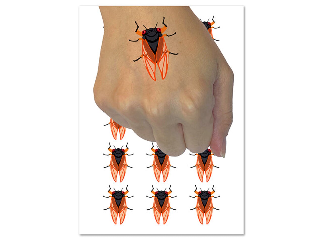 Noisy Cicada Insect Temporary Tattoo Water Resistant Fake Body Art Set Collection (1 Sheet)